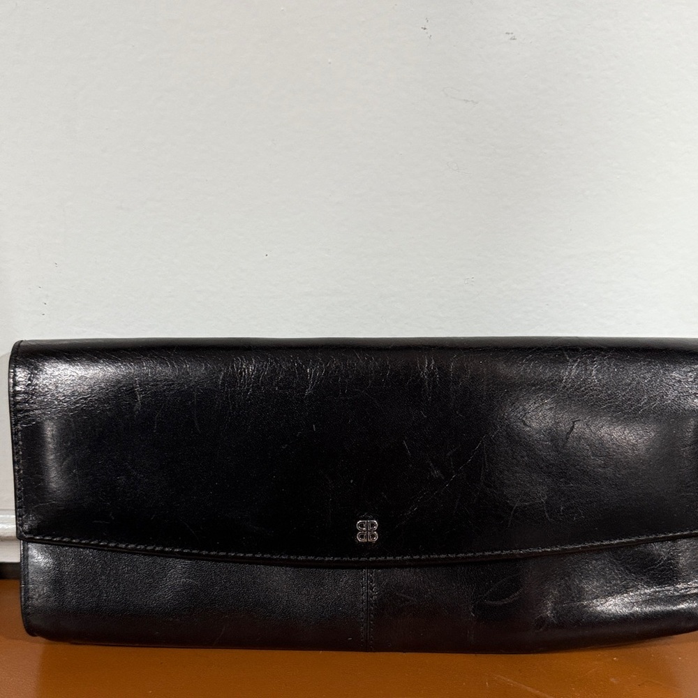 BOSCA Hand Stained Hide Black Leather Envelope Wallet